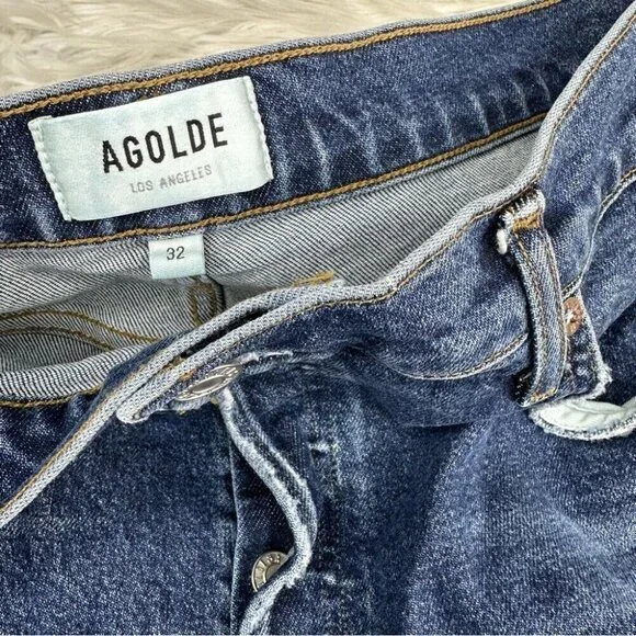 Agolde Women’s Blue‎ Riley Button-Fly Straight Leg Designer Jeans W32-34/L26